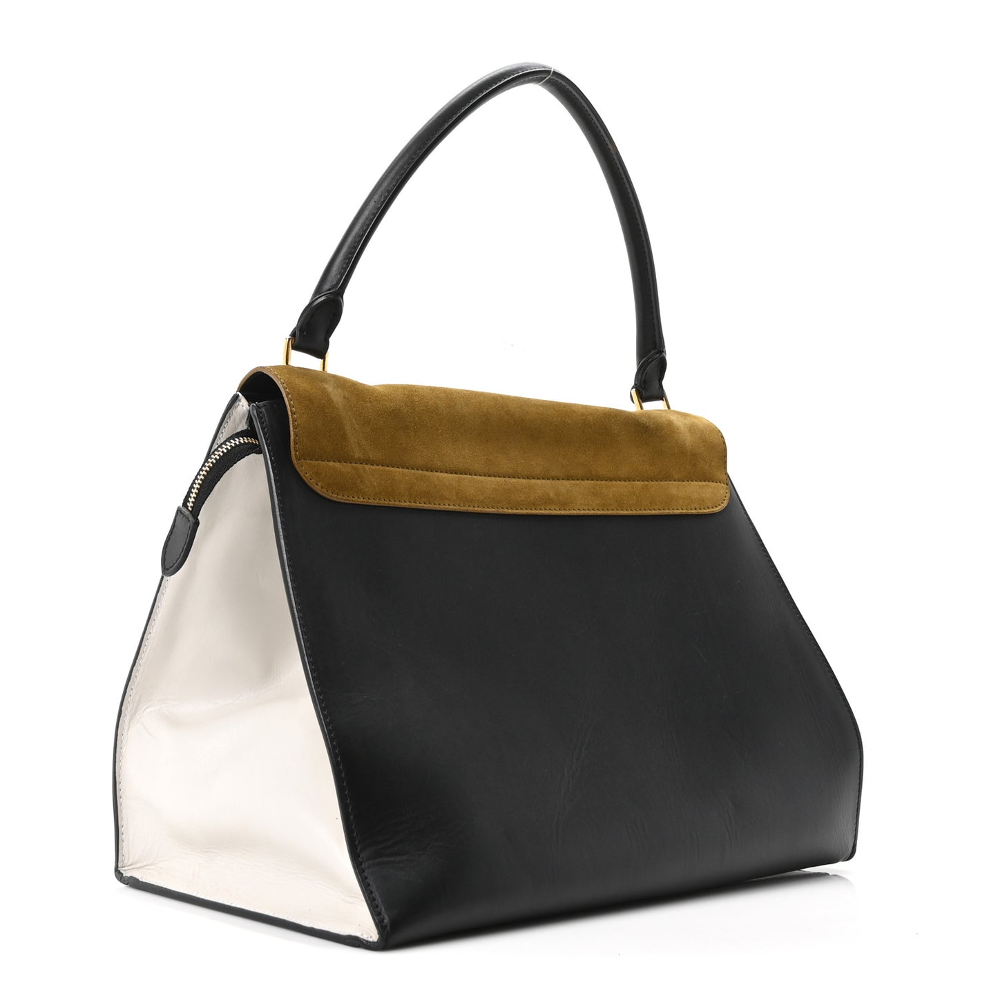 Smooth Calfskin Suede Large Tri-Color Trapeze Brown Black