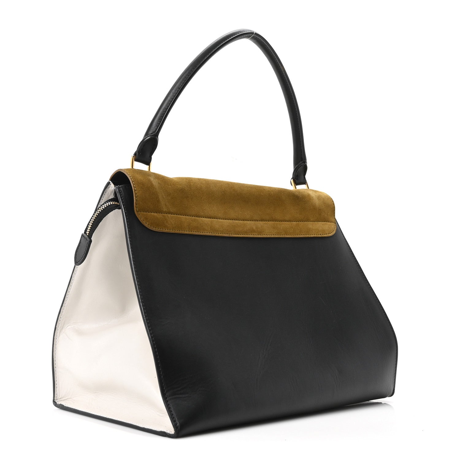 Celine Smooth Calfskin Suede Large Tri-Color Trapeze Brown Black 3 of 9
