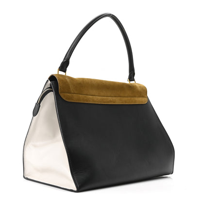 Celine Smooth Calfskin Suede Large Tri-Color Trapeze Brown Black 3 of 9