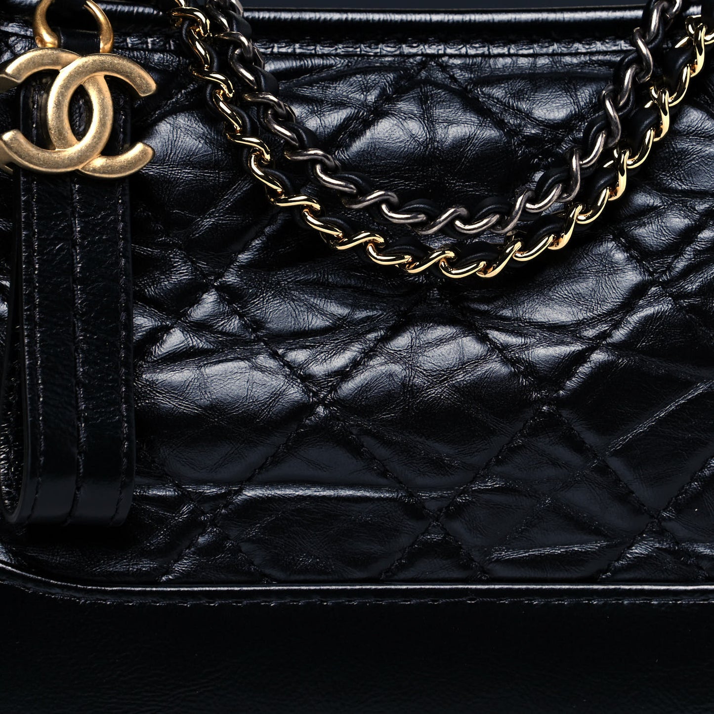 Aged Calfskin Quilted Small Gabrielle Hobo Black
