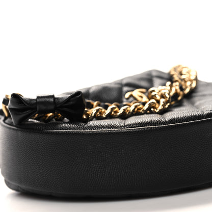 Chanel Shiny Caviar Quilted Bow Pouch Hobo Black 9 of 11