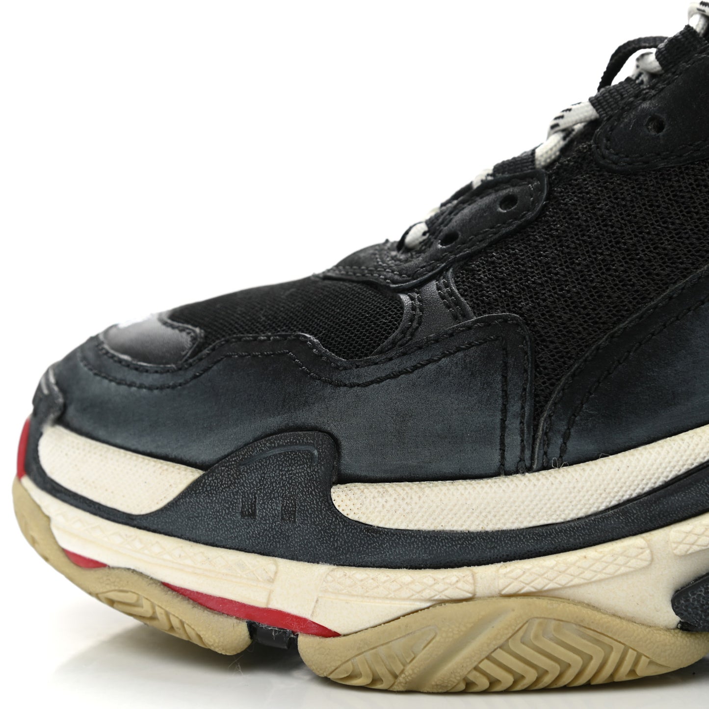 Fabric Mesh Washed Effect Womens Triple S Sneakers 38 Black Red