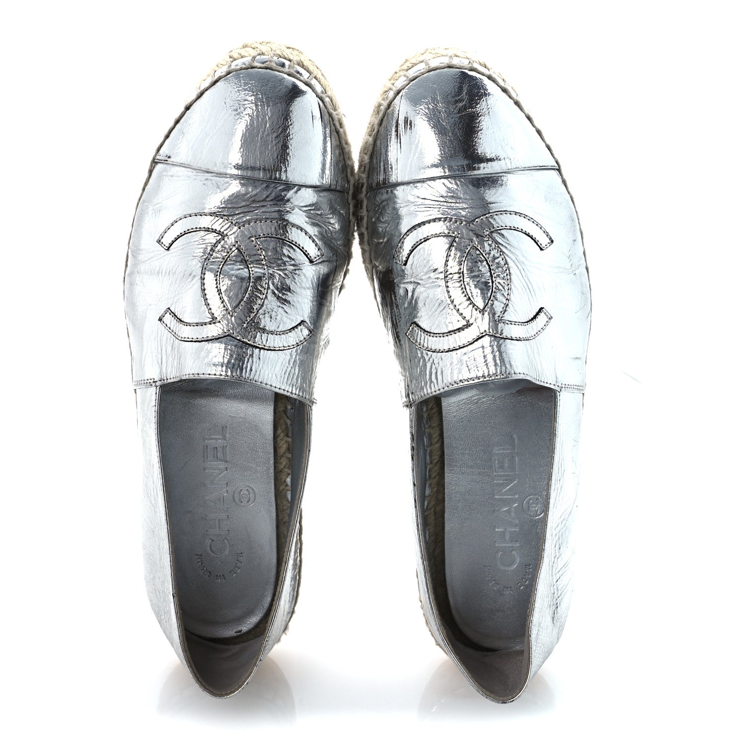Chanel Laminated Goatskin CC Espadrilles 38 Silver 2 of 13