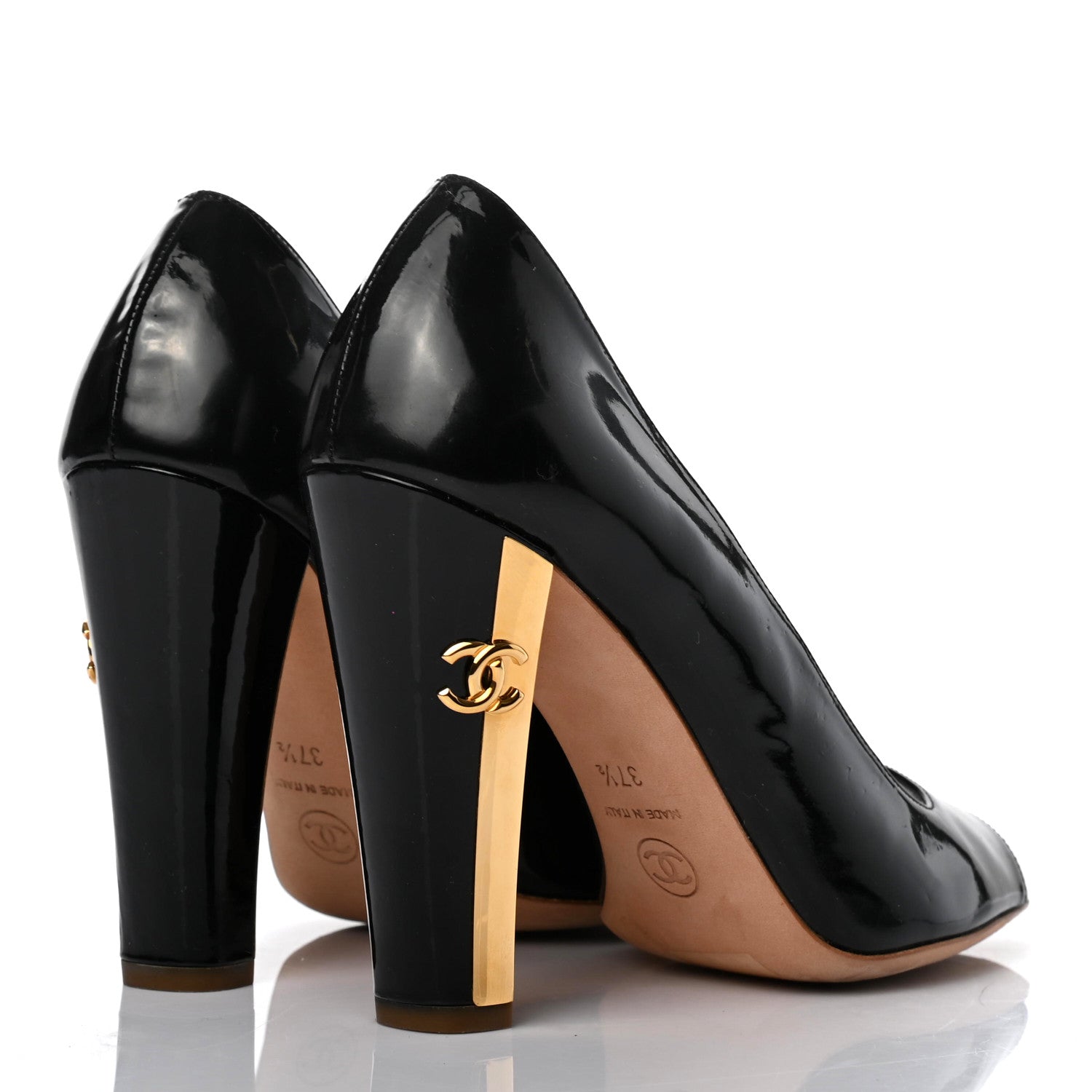 Chanel Patent Calfskin CC Open Toe Pumps 37.5 Black 4 of 9