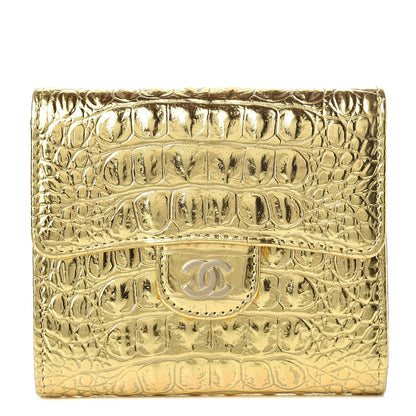 Chanel Metallic Calfskin Crocodile Embossed Cocodile Compact Flap Wallet Gold 1 of 10