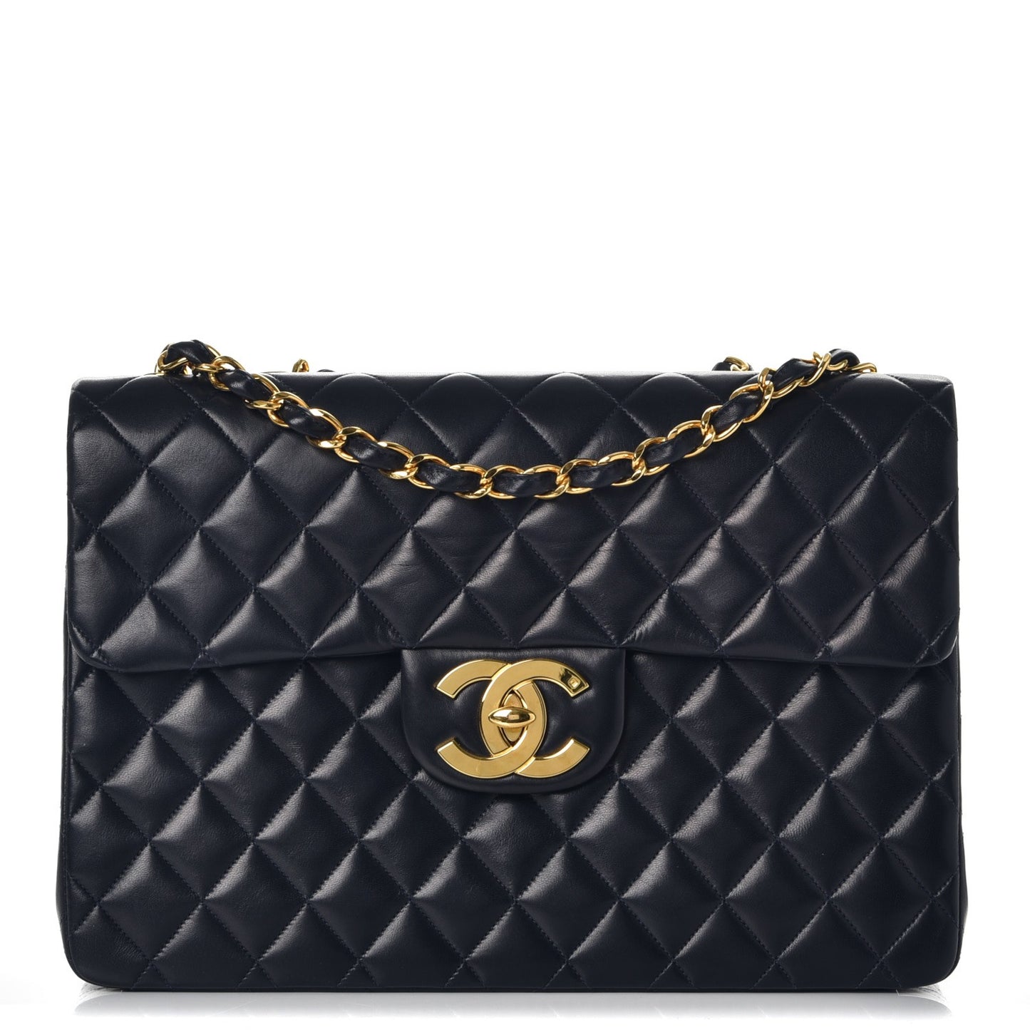 Lambskin Quilted XL Jumbo Single Flap Navy