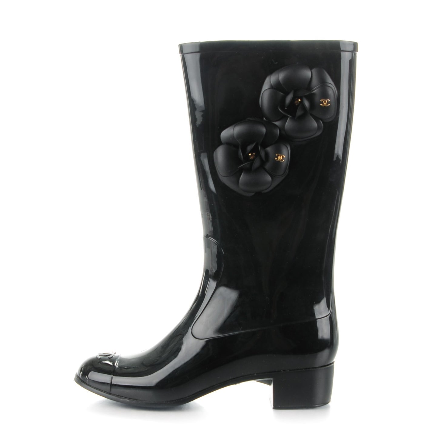 Rubber Camellia Rain Boots 37 Black