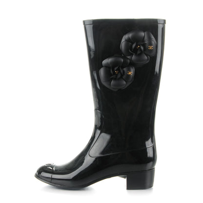 Chanel Rubber Camellia Rain Boots 37 Black 1 of 7