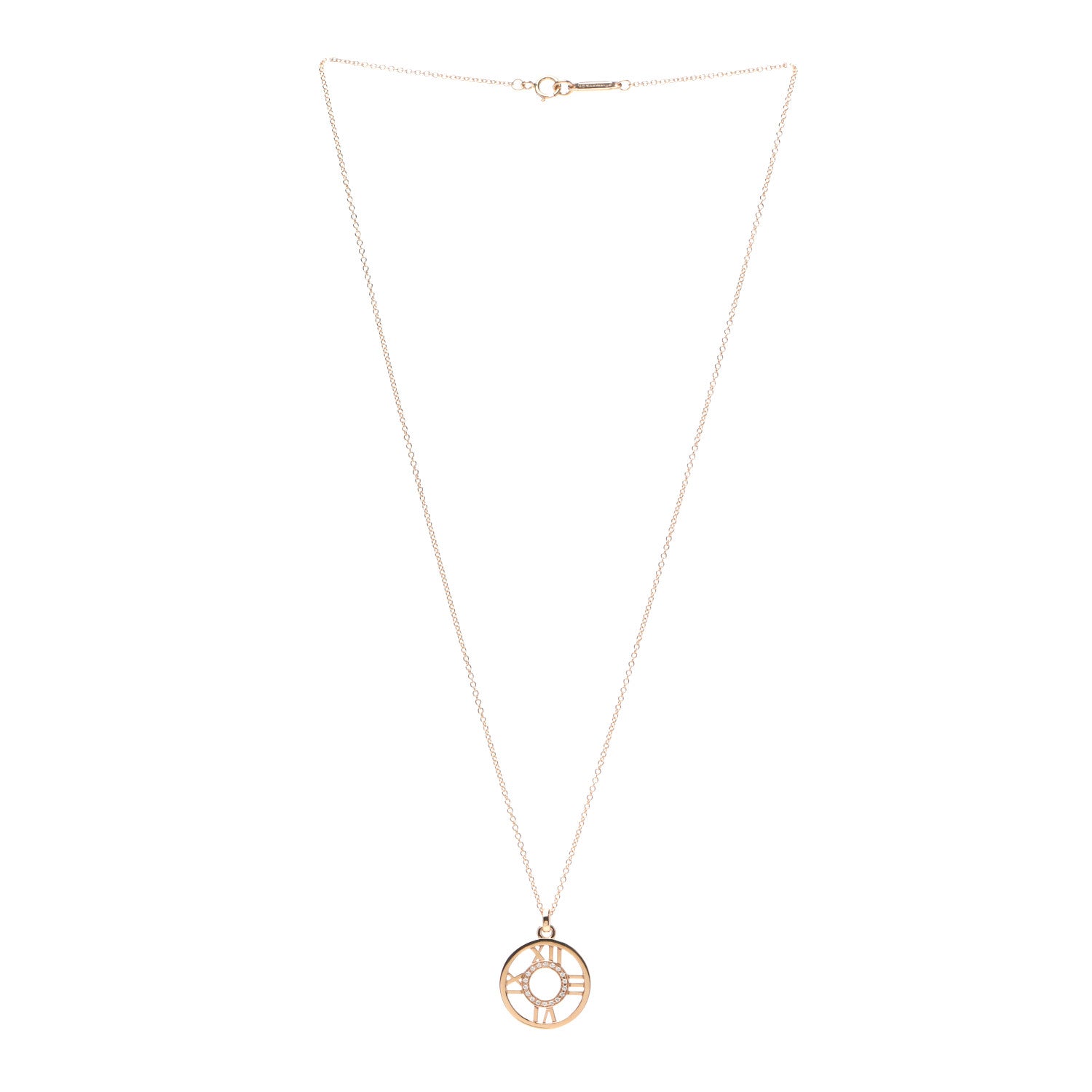 Tiffany 18K Rose Gold Diamond Small Atlas Open Pendant Necklace 3 of 6