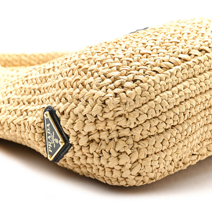 Prada Yarn Raffia Effect Crochet Embroidered Small Logo Tote Naturale 8 of 9