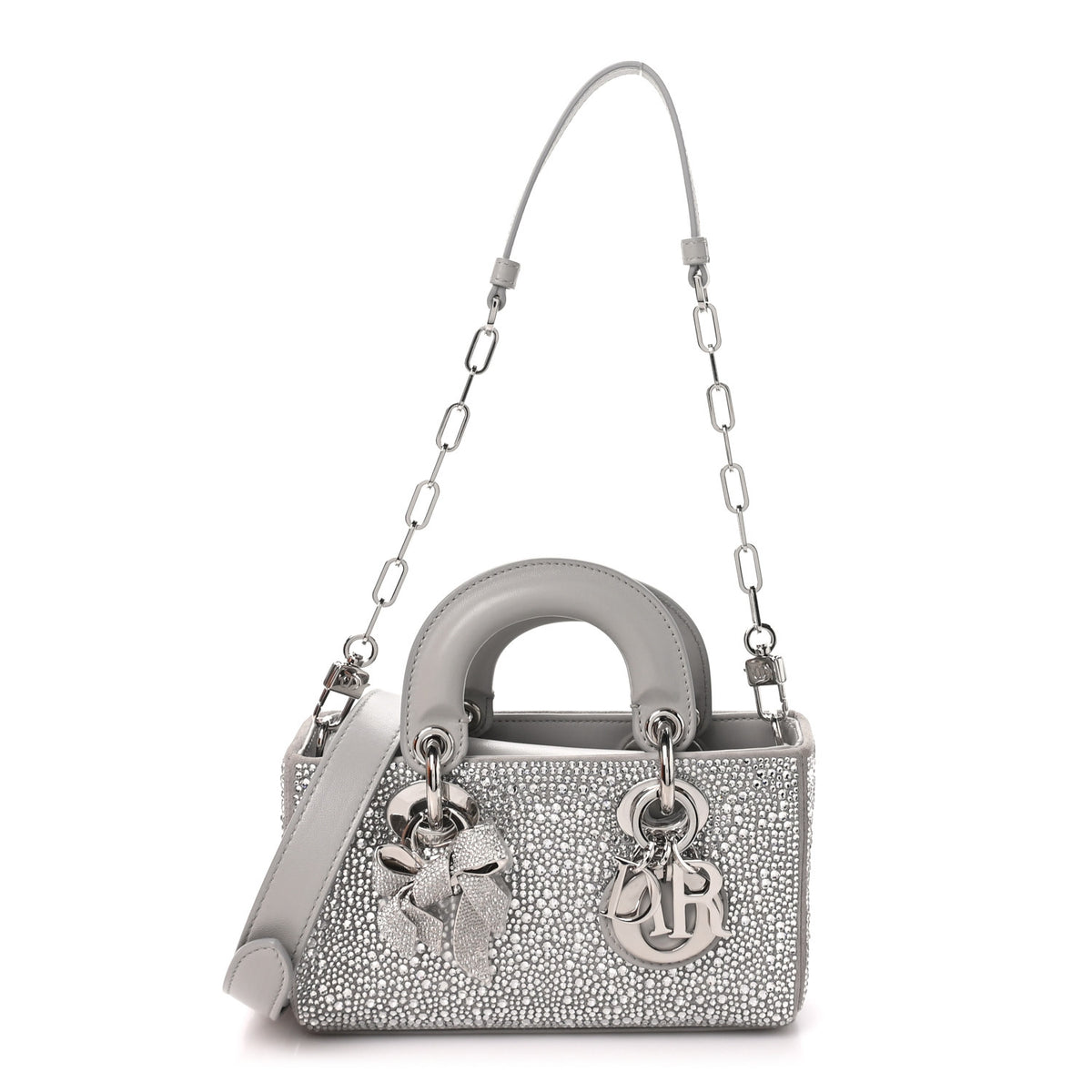 Christian Dior Lambskin Crystal Embroidered Mini Lady D-Joy Argent 1 of 10