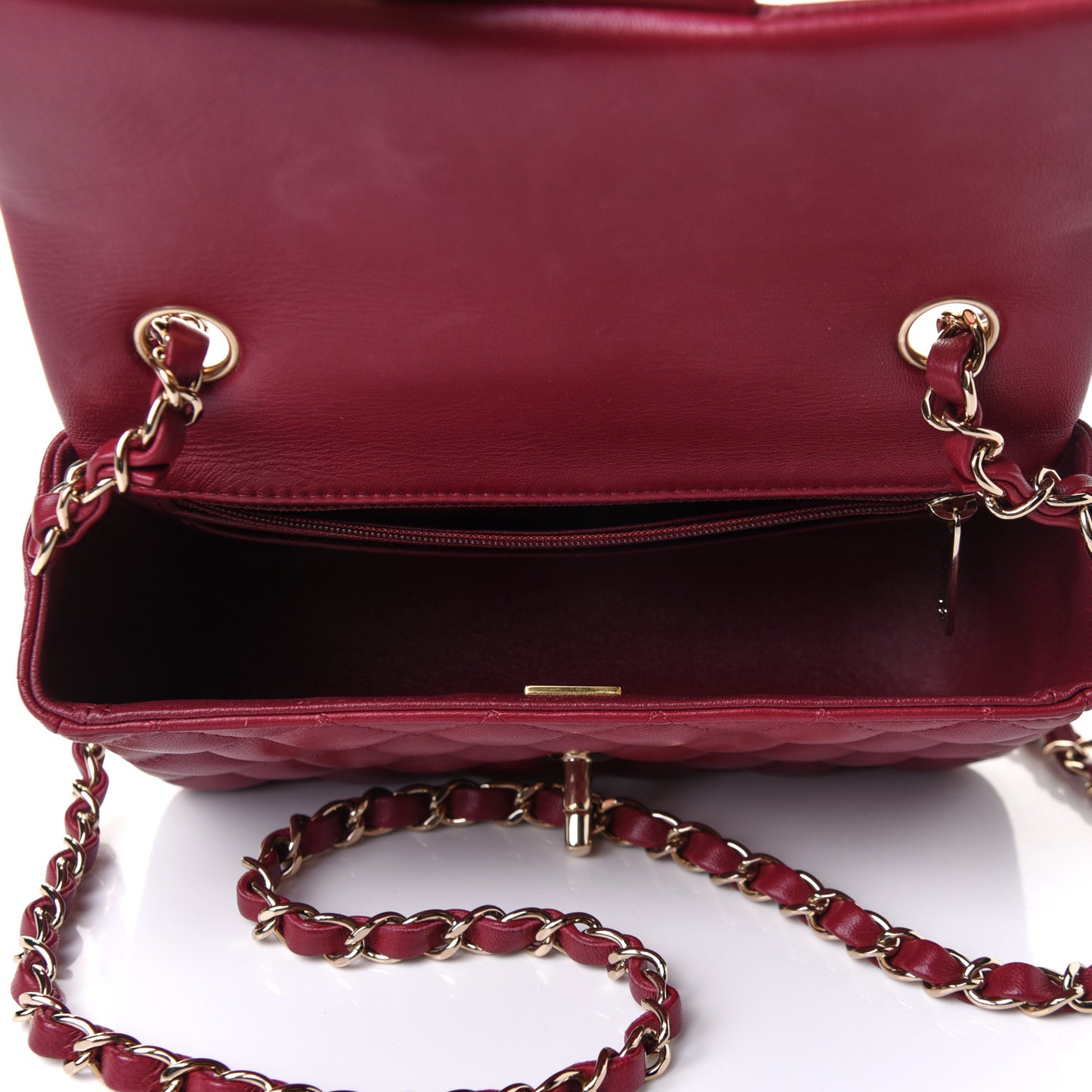 Lambskin Quilted Mini Rectangular Flap Burgundy