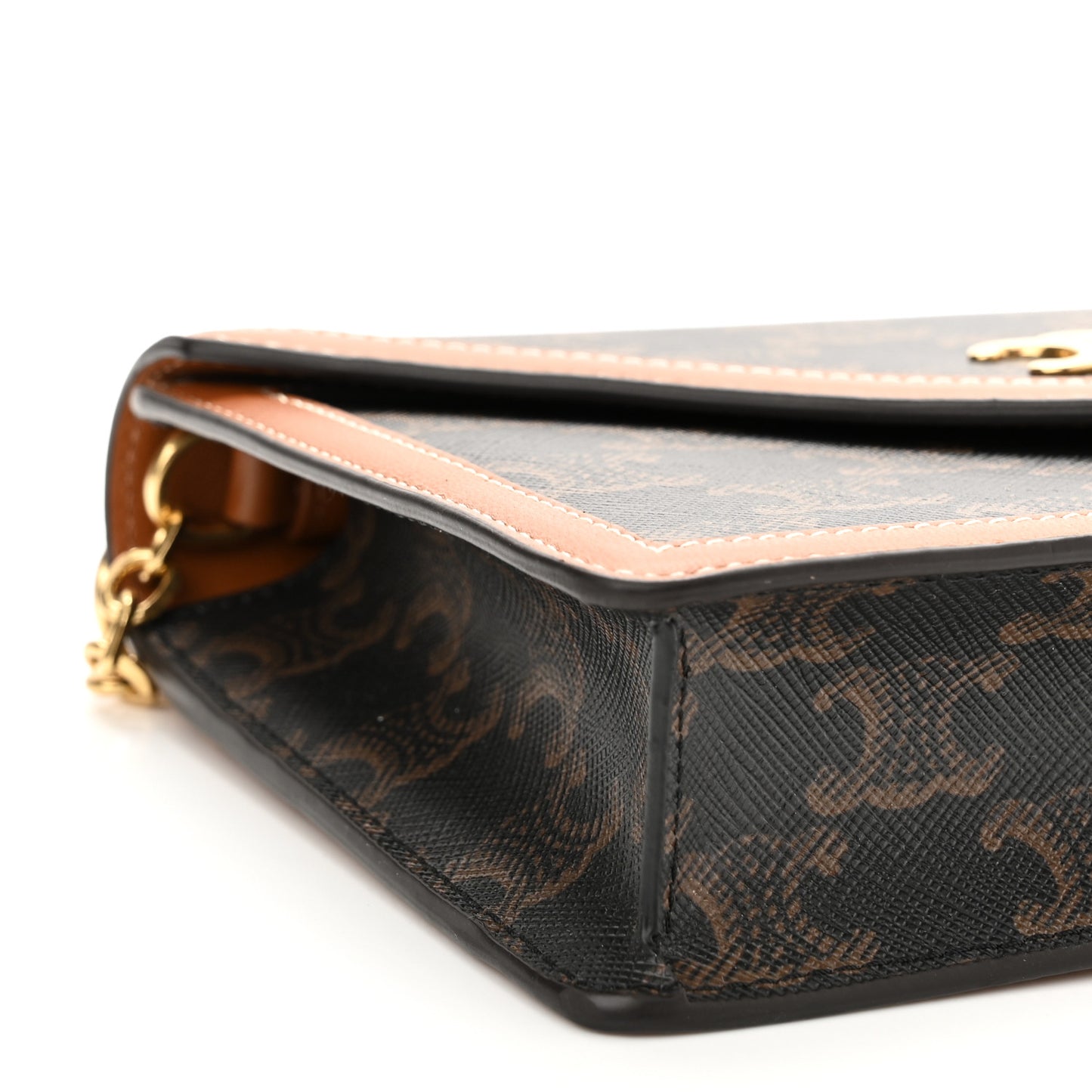 Triomphe Canvas Calfskin Wallet on Chain Tan