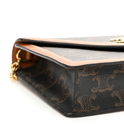 Celine Triomphe Canvas Calfskin Wallet on Chain Tan 9 of 10