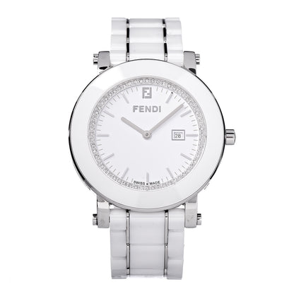 Fendi Stainless Steel Ceramic Diamond Bezel 38mm Round Quartz Watch White 1 of 6