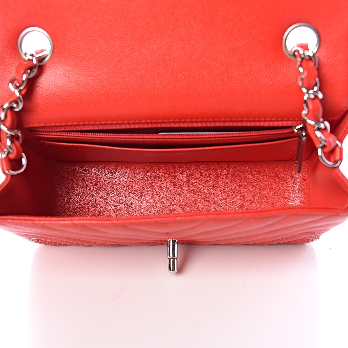 Caviar Chevron Quilted Mini Rectangular Flap Red
