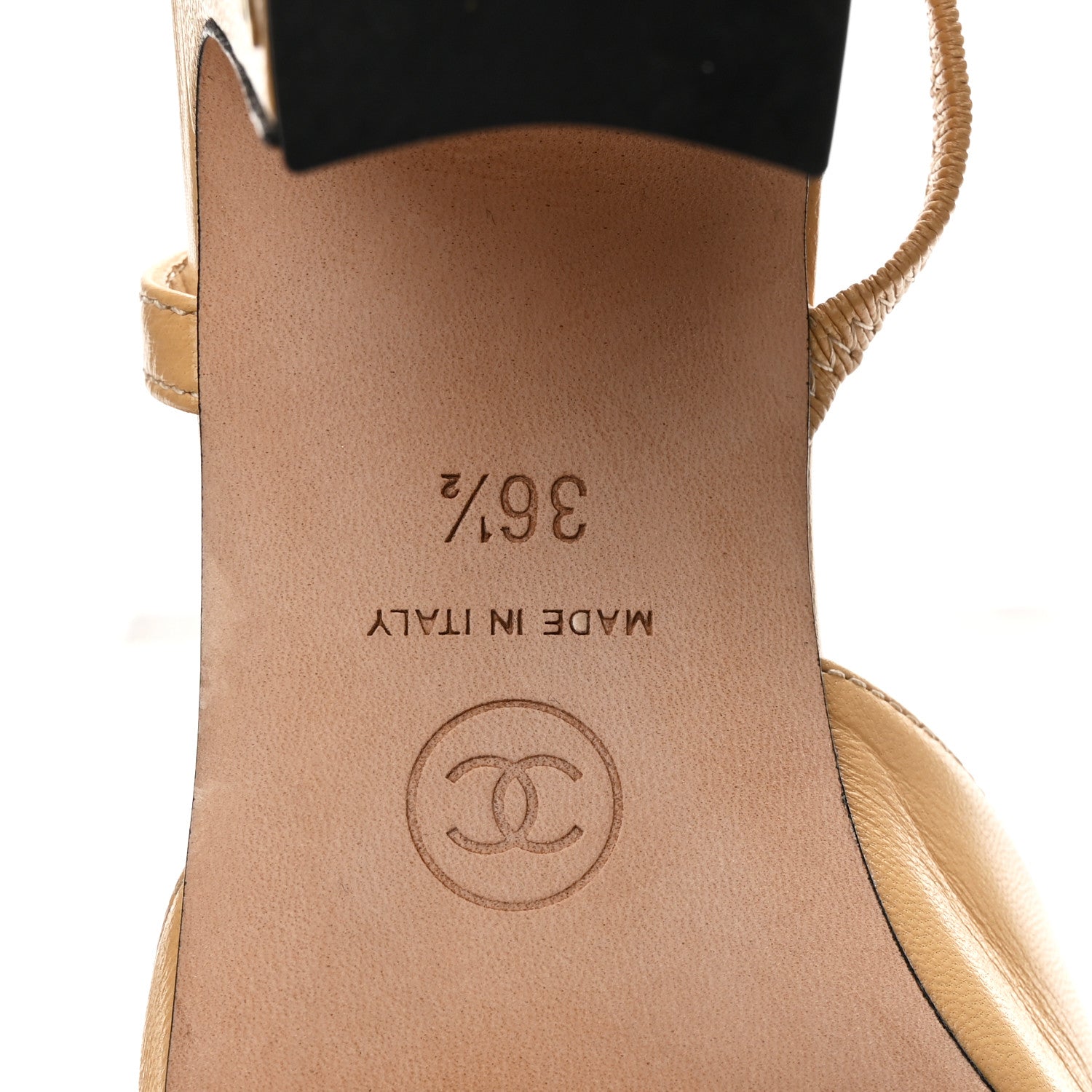 Chanel Goatskin Grosgrain Cap Toe CC Slingback Pumps 36.5 Beige Black 6 of 7