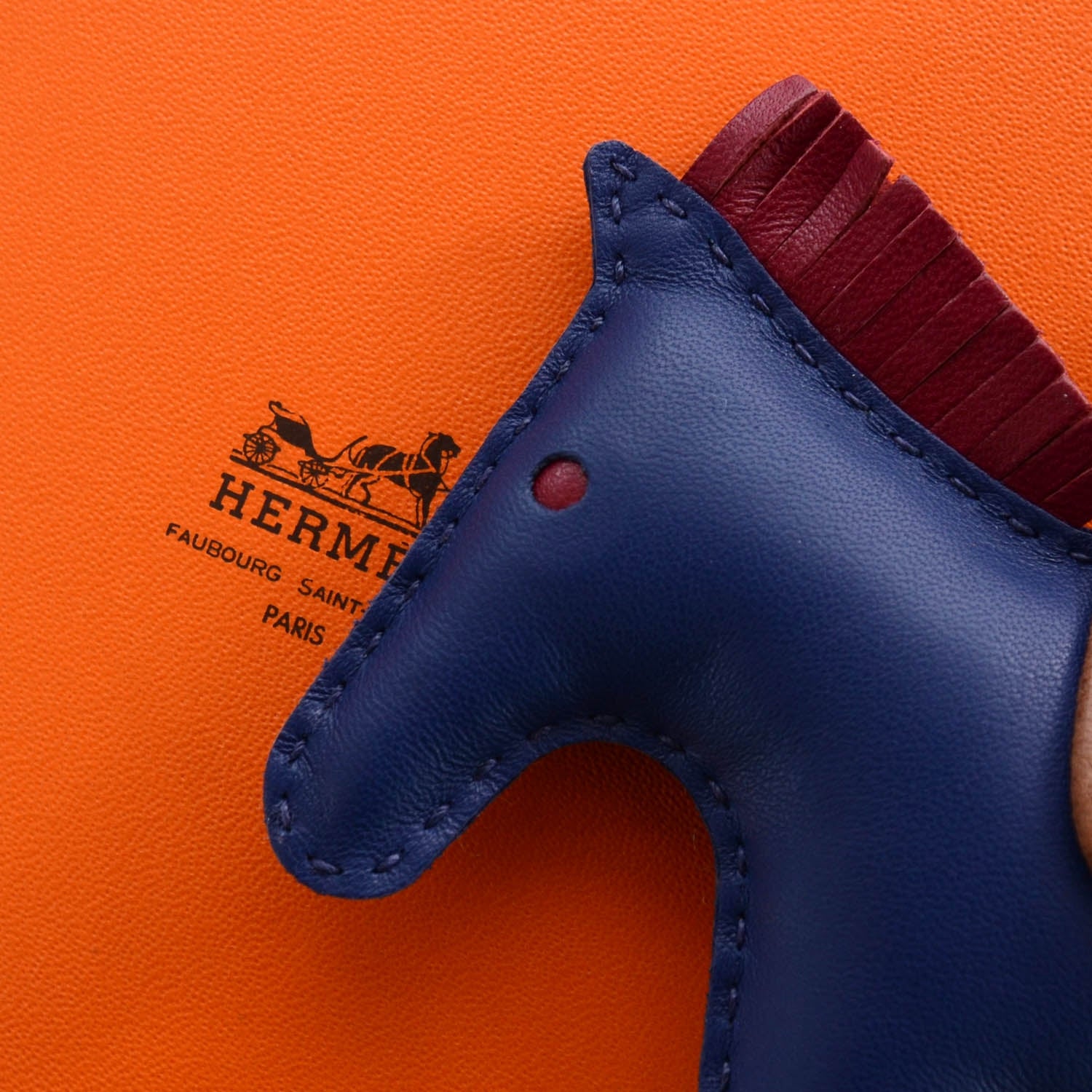 Hermes Milo Lambskin Grigri Rodeo Horse Bag Charm MM Bleu De Malte Rubis Fauve 5 of 5