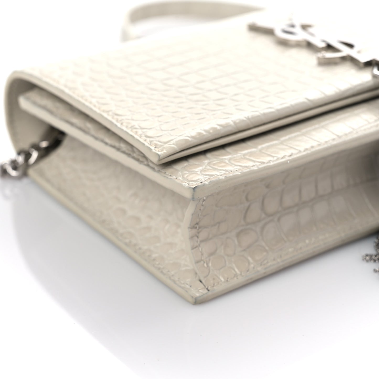 Calfskin Crocodile Embossed Kate Monogram Tassel Chain Wallet Crema Soft