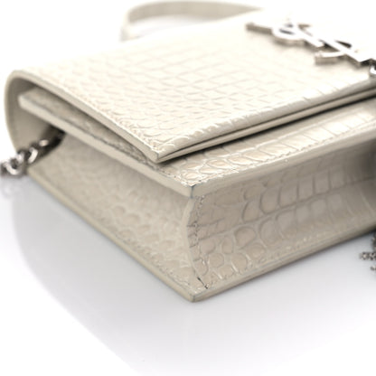 Saint Laurent Calfskin Crocodile Embossed Kate Monogram Tassel Chain Wallet Crema Soft 7 of 14