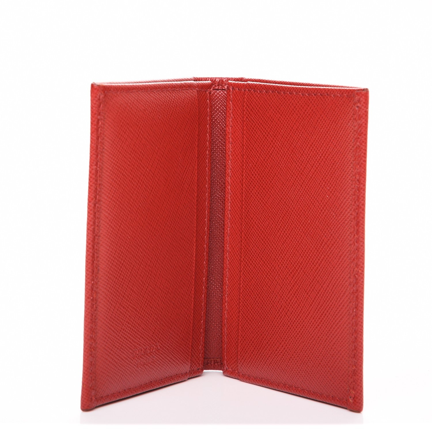 Prada Saffiano Metal Bi-Fold Card Holder Wallet Fuoco 5 of 8