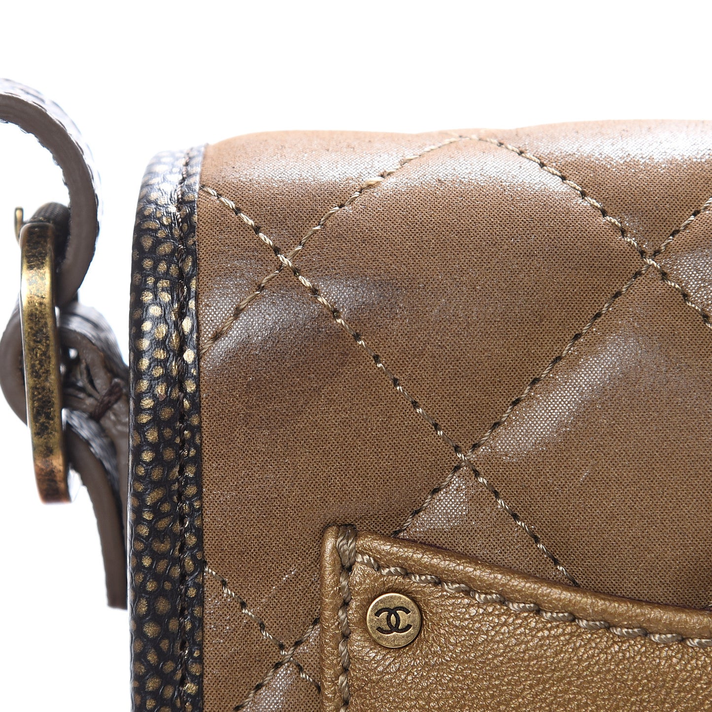 Iridescent Calfskin Back To School Mini Crossbody Flap Dark Gold