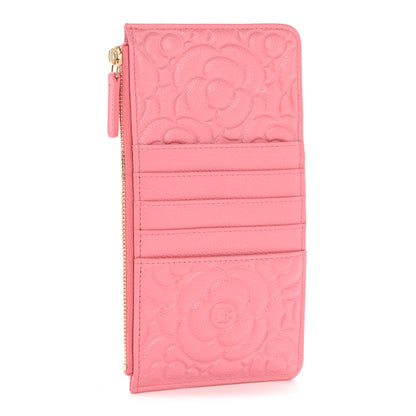 Chanel Caviar Camellia Embossed Classic Flat Wallet Pouch Pink 3 of 9