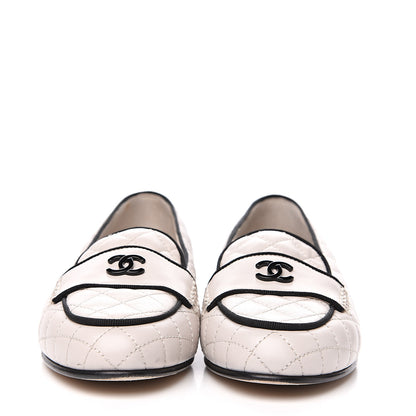 Chanel Lambskin Quilted CC Loafers 35.5 Light Grey 2 of 9
