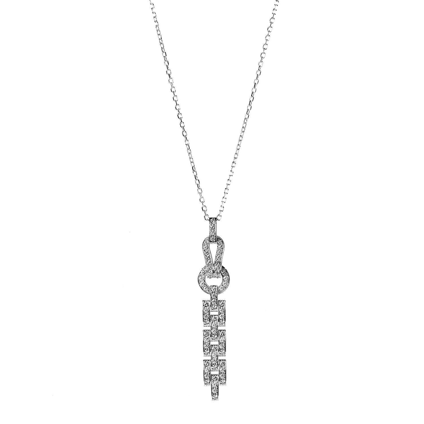 18K White Gold Diamond Agrafe Drop Pendant Necklace