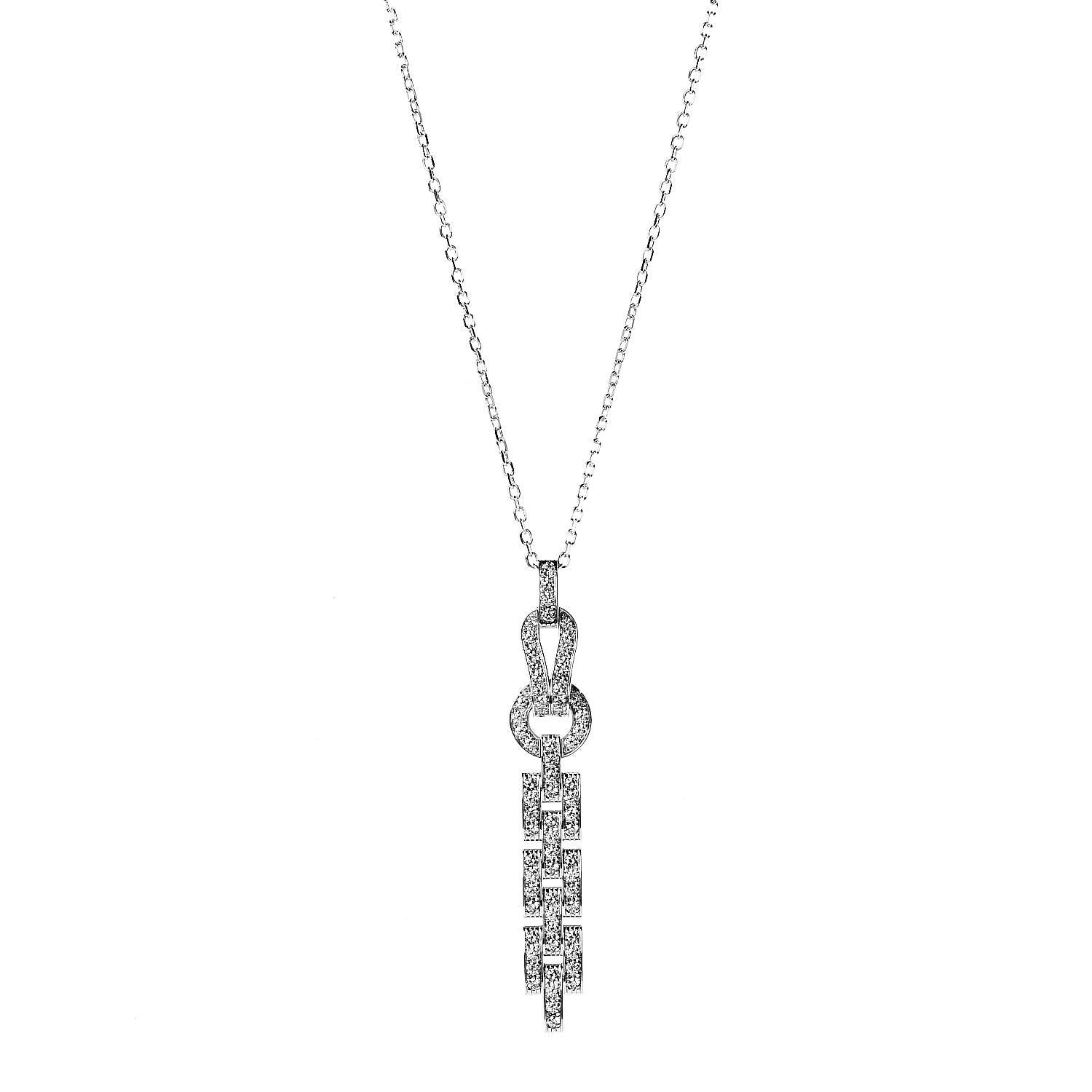 Cartier 18K White Gold Diamond Agrafe Drop Pendant Necklace 1 of 7