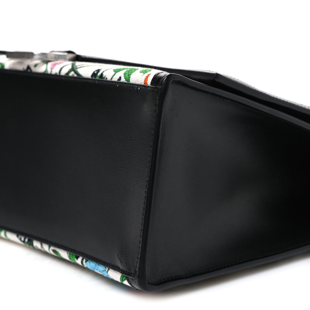 X GUCCI Canvas Boarded Plutone Calfskin Flora Logo Print Medium Hourglass Top Handle Bag White Multicolor Black