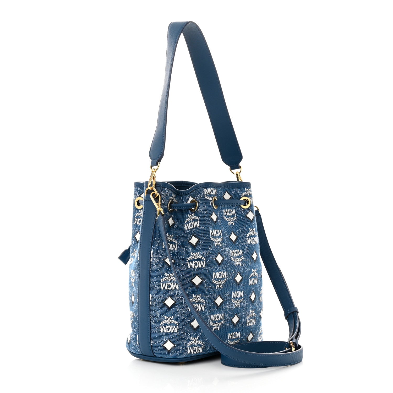 MCM Jacquard Medium Drawstring Blue Denim 4 of 10