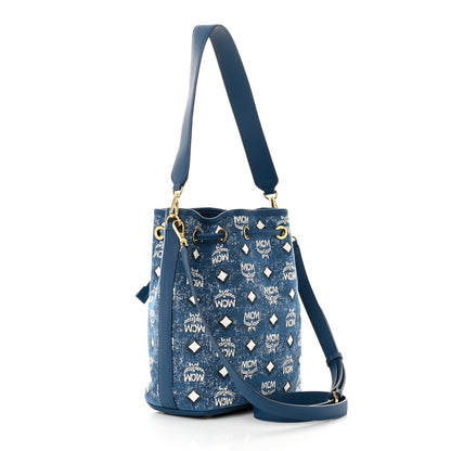 MCM Jacquard Medium Drawstring Blue Denim 4 of 10