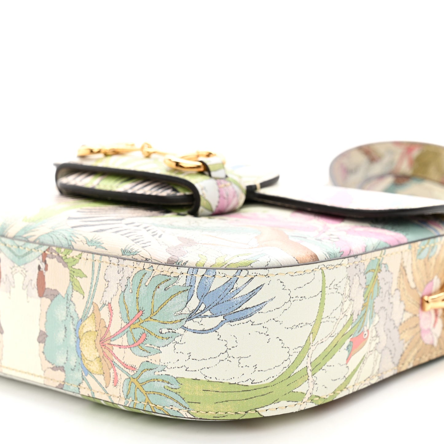 New Shangai Calfskin Tiger Savanah Web Mini Horsebit 1955 Shoulder Bag Chalky White Multicolor