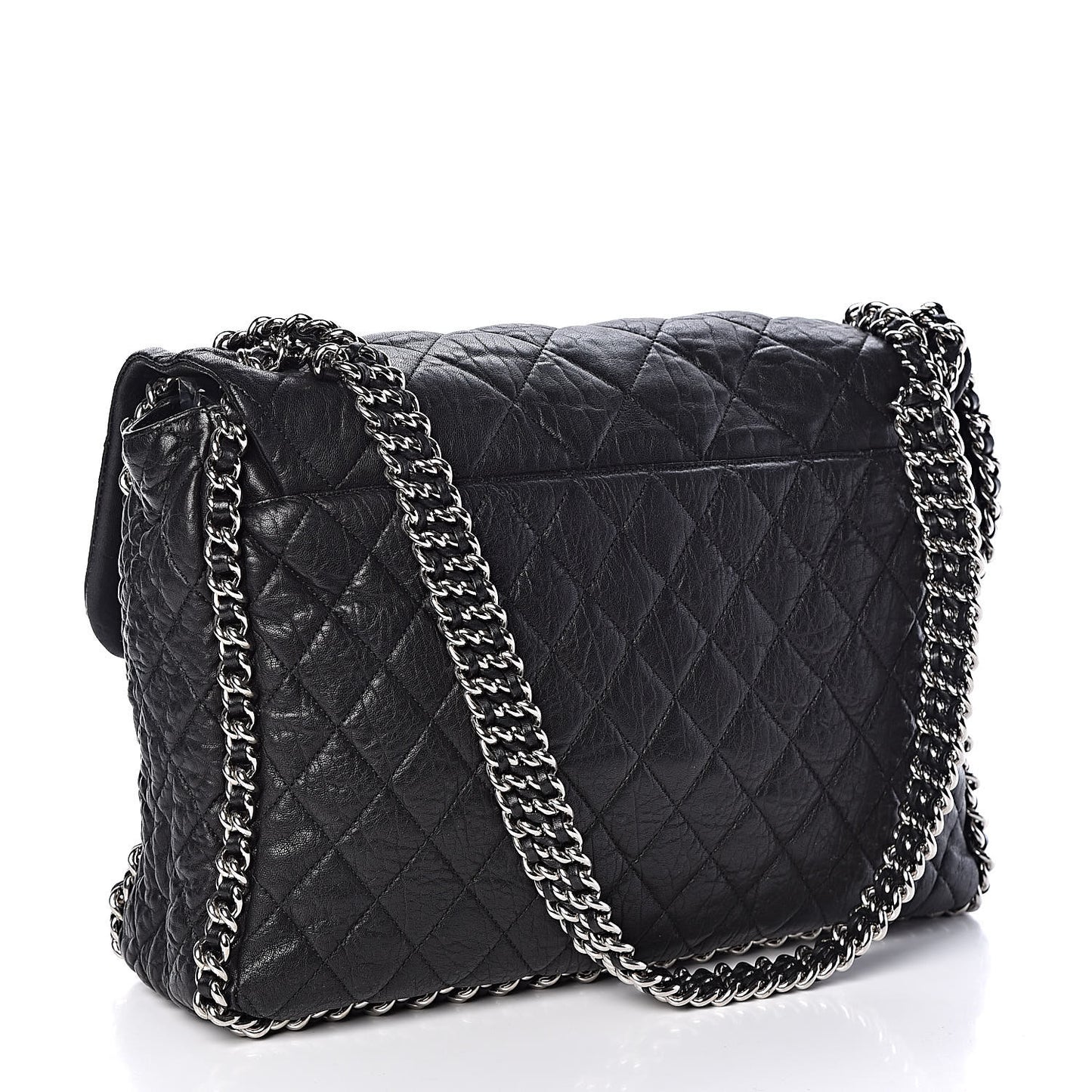 Washed Lambskin Quilted Maxi Chain Around Flap Black