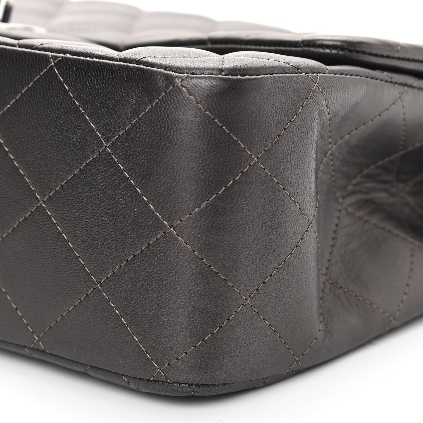 Metallic Lambskin Quilted Jumbo Single Flap Dark Grey