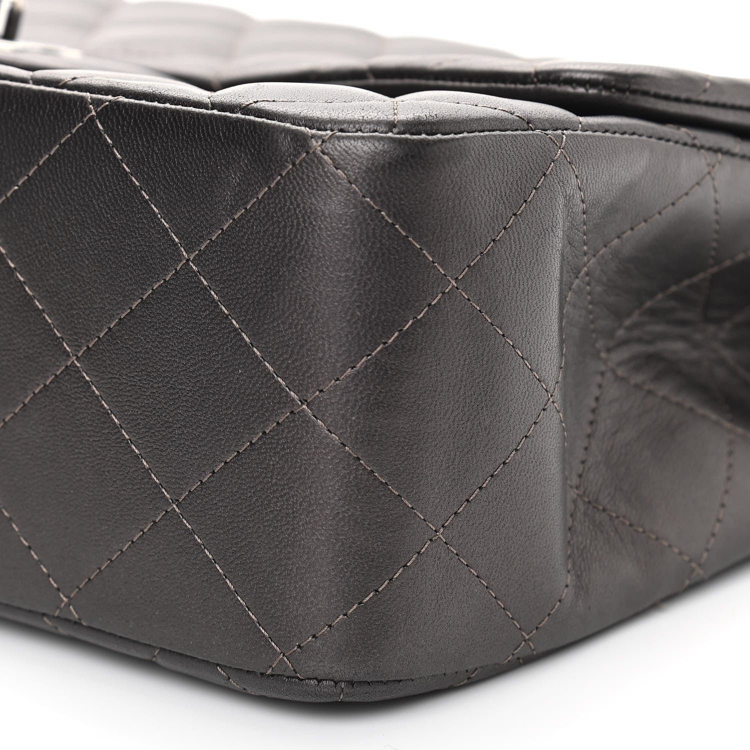 Chanel Metallic Lambskin Quilted Jumbo Single Flap Dark Grey 10 of 12