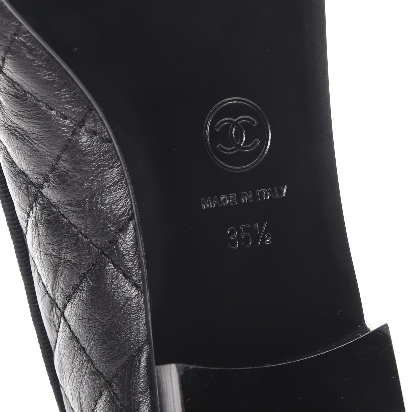 Aged Calfskin Quilted Cap Toe Ballerina Flats 35.5 Black