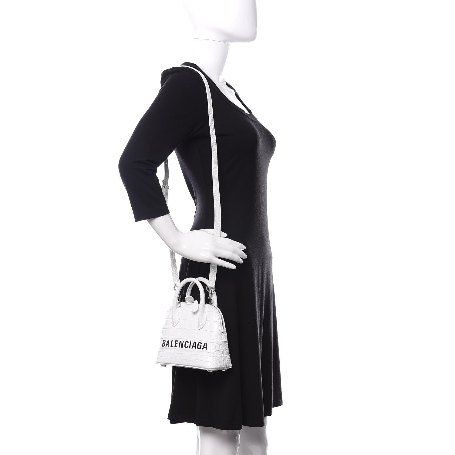 Balenciaga Calfskin Crocodile Embossed XXS Ville Top Handle Bag White Black 2 of 9