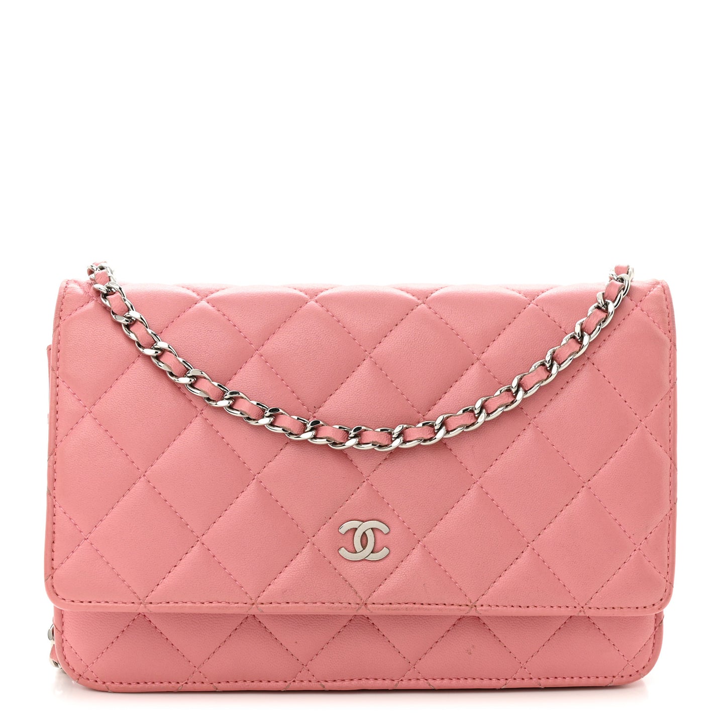 Lambskin Quilted Wallet On Chain WOC Pink