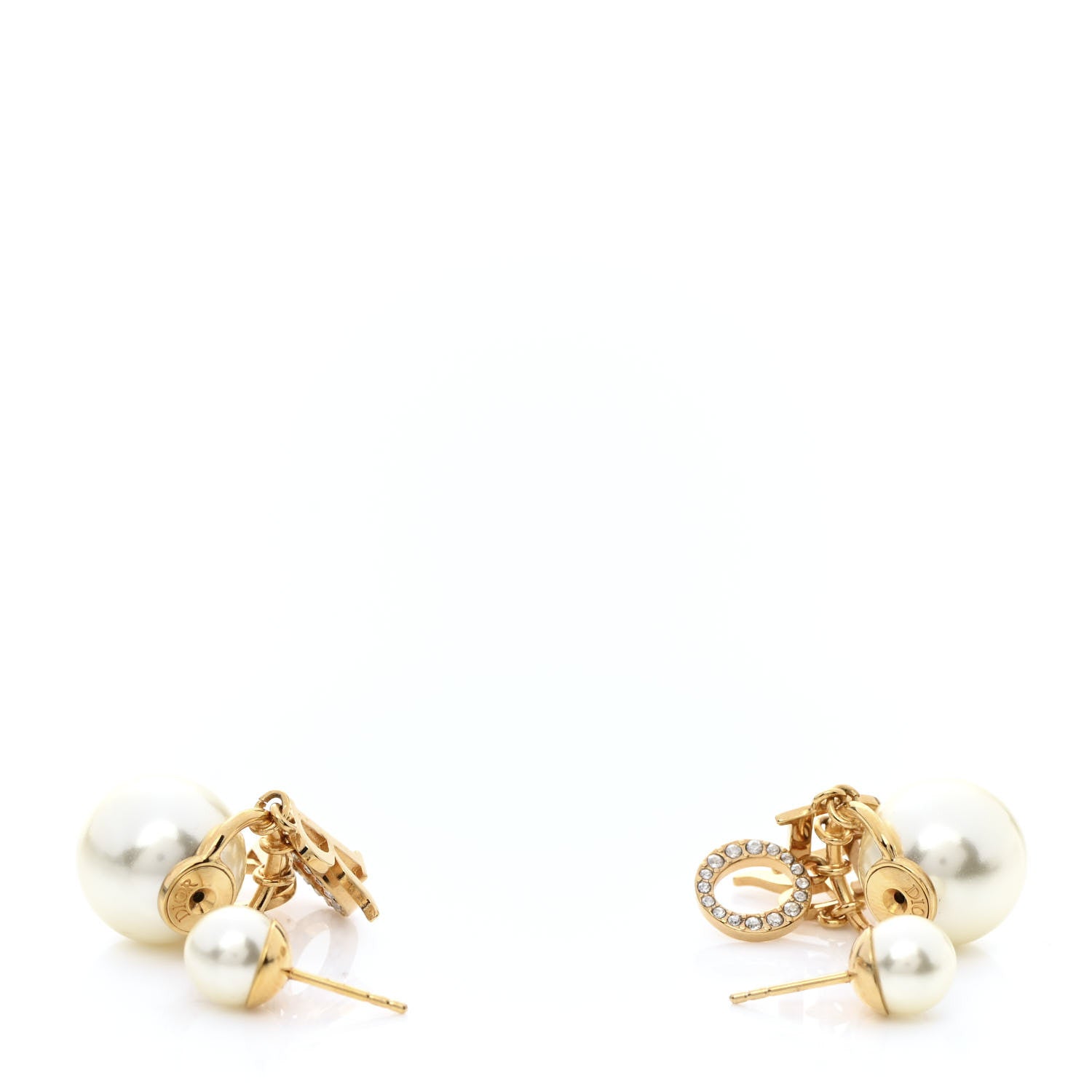 Christian Dior Pearl Crystal Tribal Logo Charms Earrings Gold 3 of 4