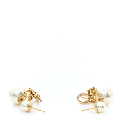 Christian Dior Pearl Crystal Tribal Logo Charms Earrings Gold 3 of 4