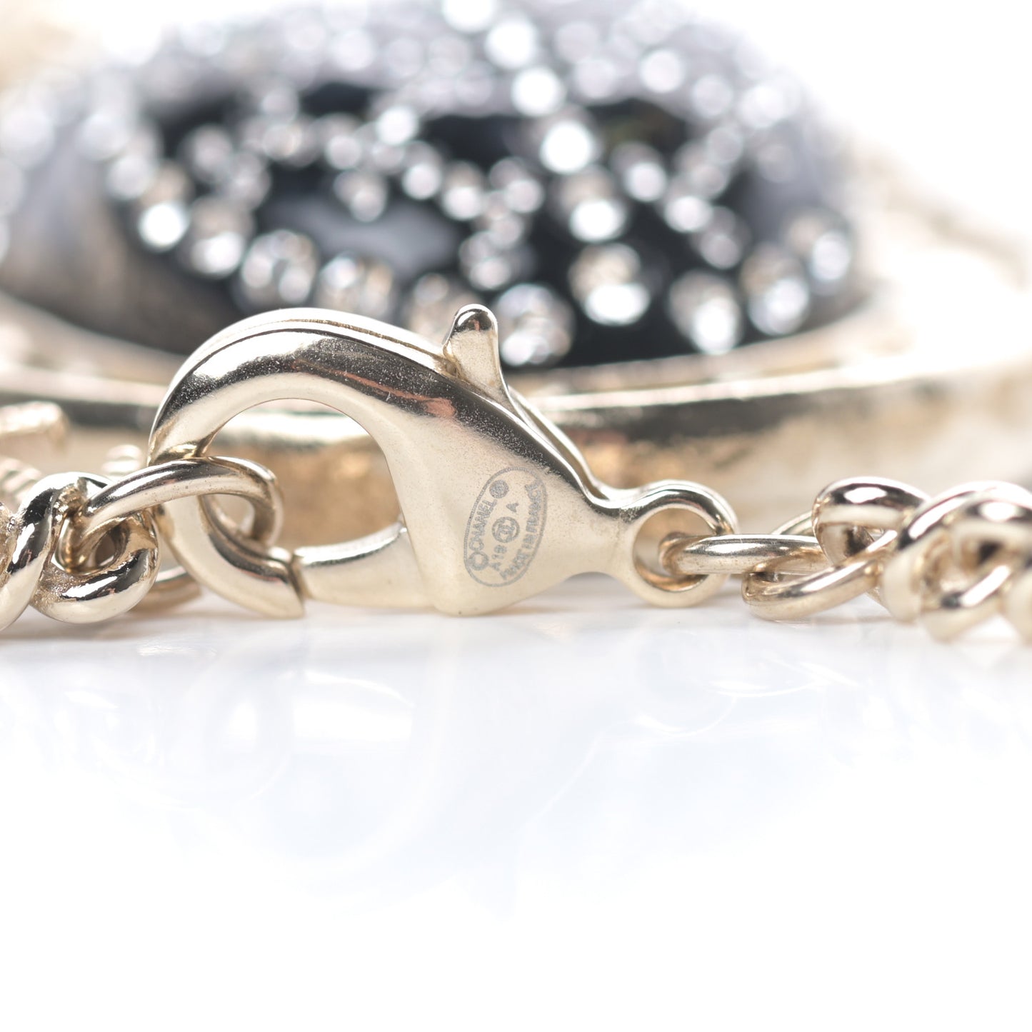 Crystal CC Long Necklace Black Gold