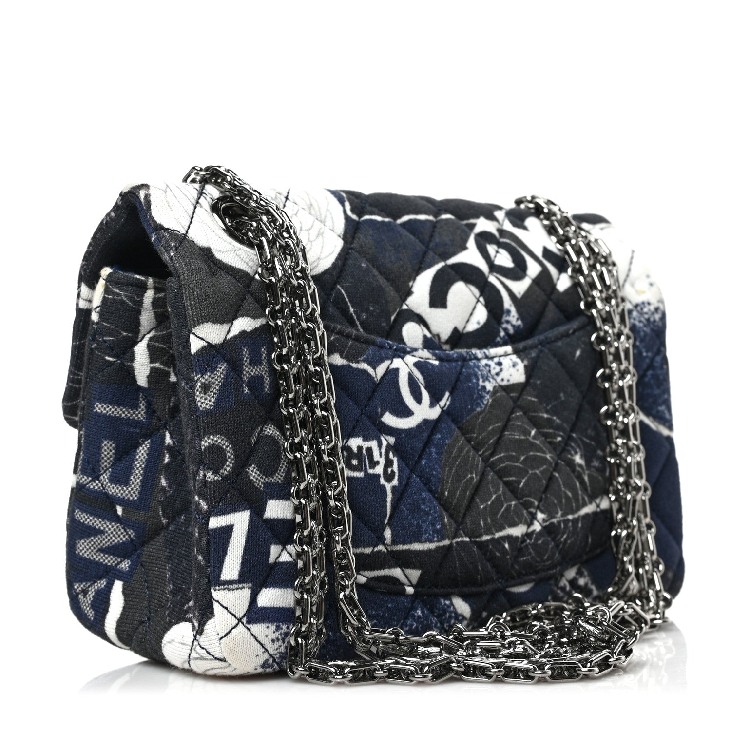 Chanel Jersey Quilted Graffiti Reissue Mini Flap Navy Blue 3 of 9