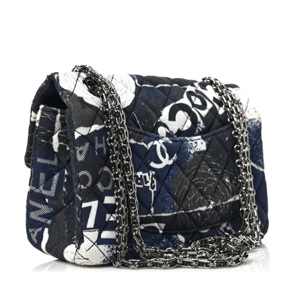 Chanel Jersey Quilted Graffiti Reissue Mini Flap Navy Blue 3 of 9