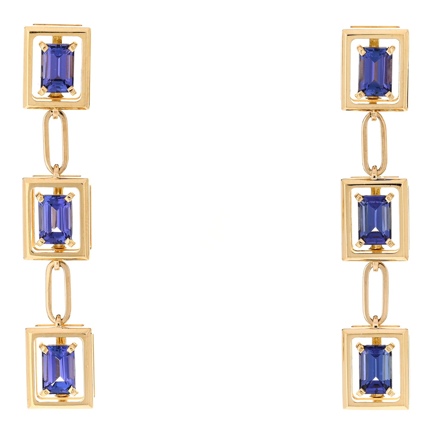 18K Yellow Gold Tanzanite Jewel Box Drop Earrings