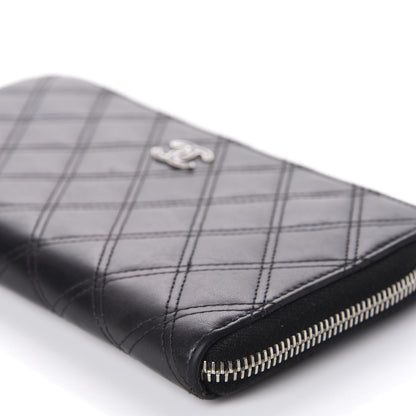 Chanel Lambskin Double Stitch Quilted Large Gusset Zip Around Wallet Black 7 of 19