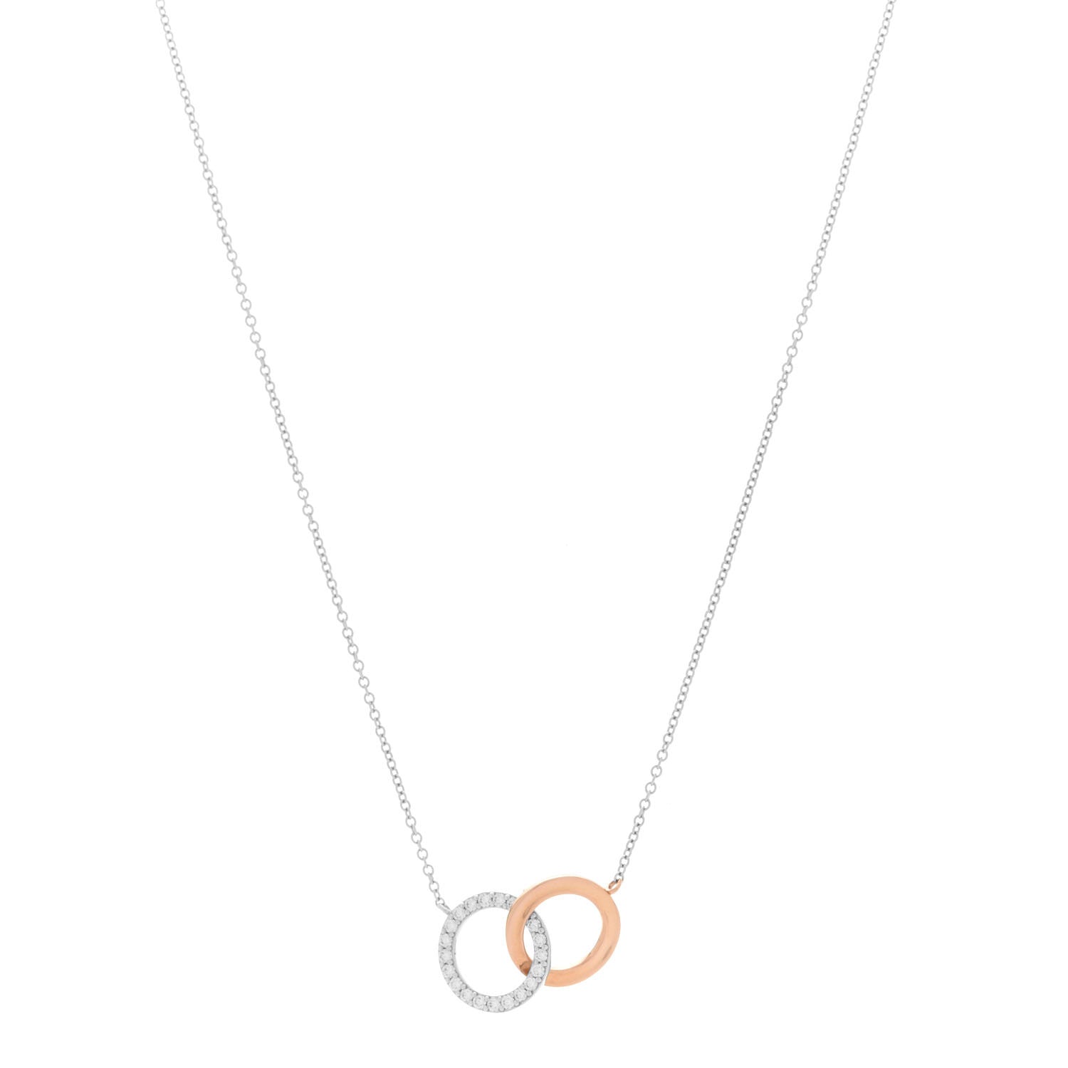 Tiffany 18K White Rose Gold Diamond Double Interlocking Circles Pendant Necklace 1 of 5
