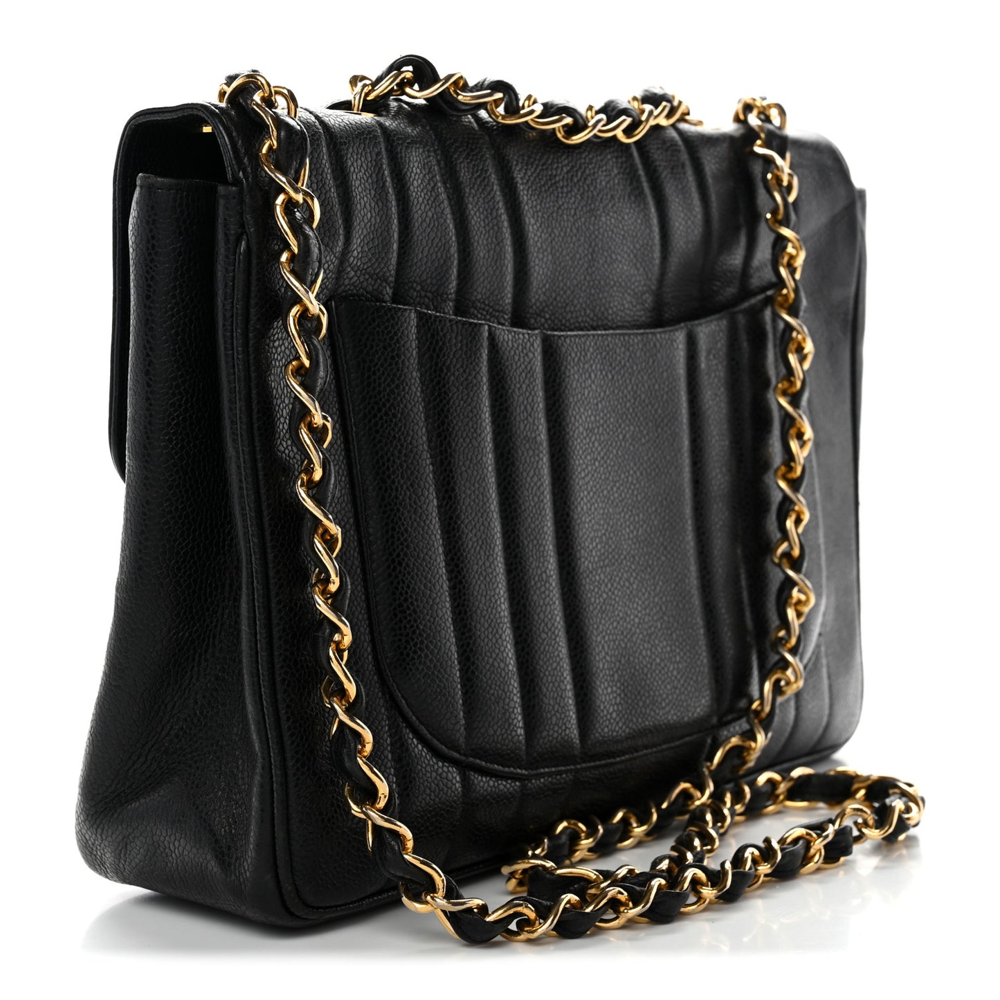Caviar Vertical Quilted Jumbo Single Flap Black