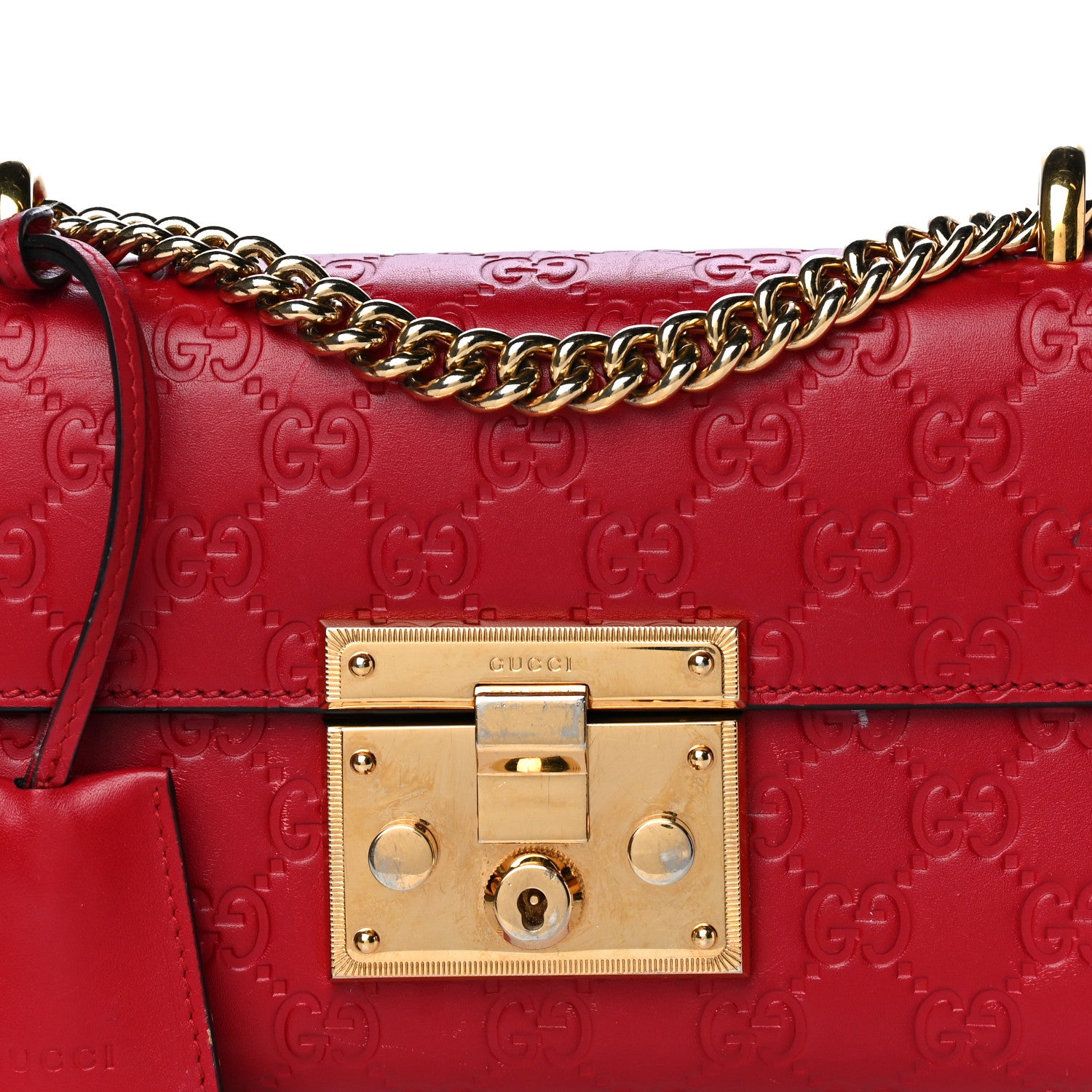 Gucci Guccissima Small Padlock Shoulder Bag Hibiscus Red 12 of 19